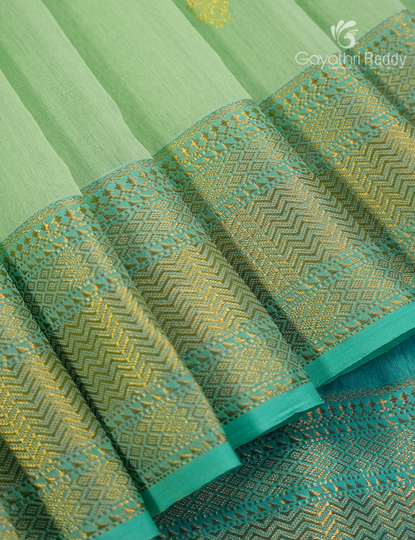Pure Chanderi Sico Saree in Pista Green and  Sea Blue