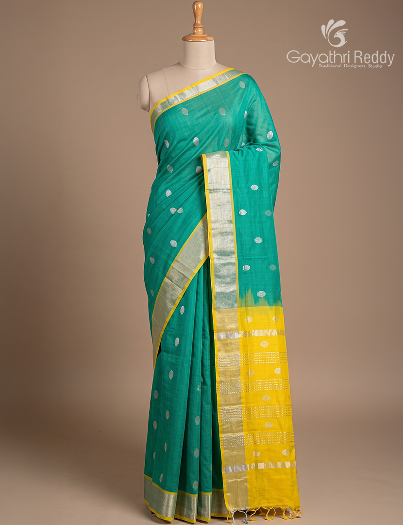 Pure Arani Sico Saree in Sea Green and Lime Yellow