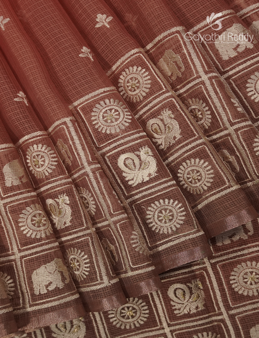 Silk Kota Saree in Dual Shades of Peach and Beige
