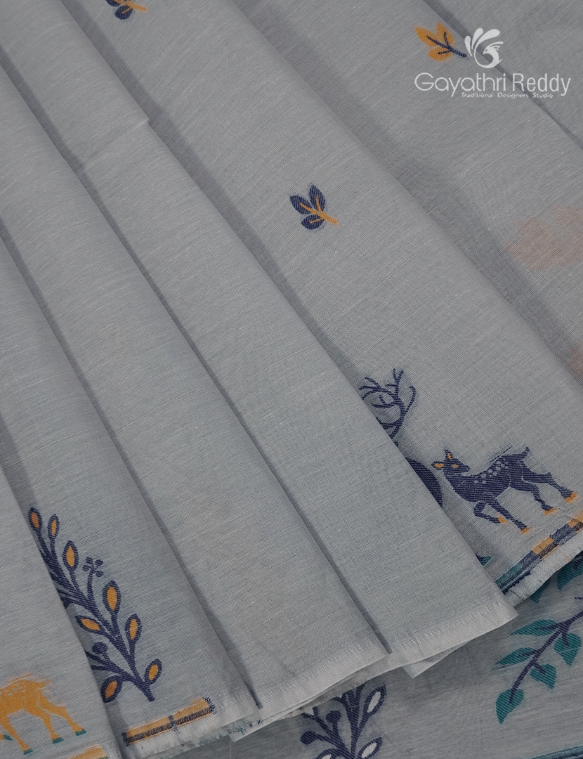 Jamdani Cotton Saree in Concrete Grey