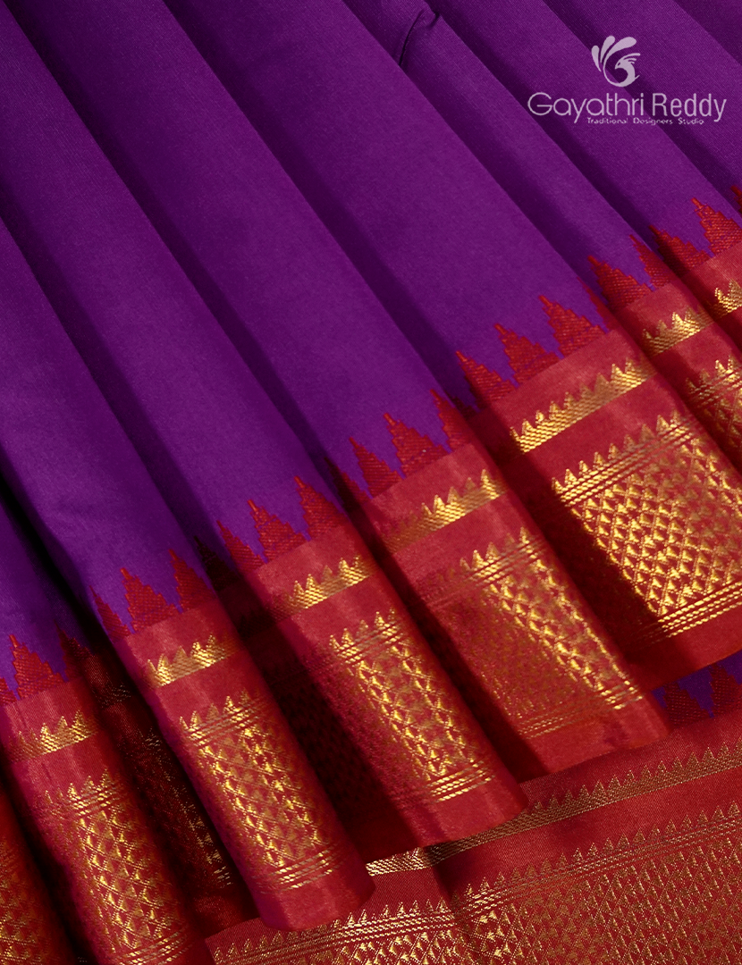 Semi Gadwal Saree in Purple and Brick Red