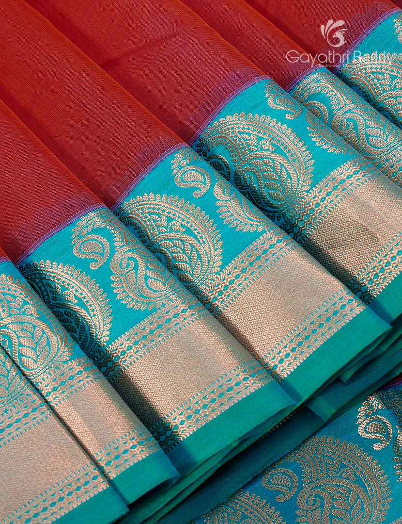 Pure Kanchi Sico Saree in Red and Sky Blue