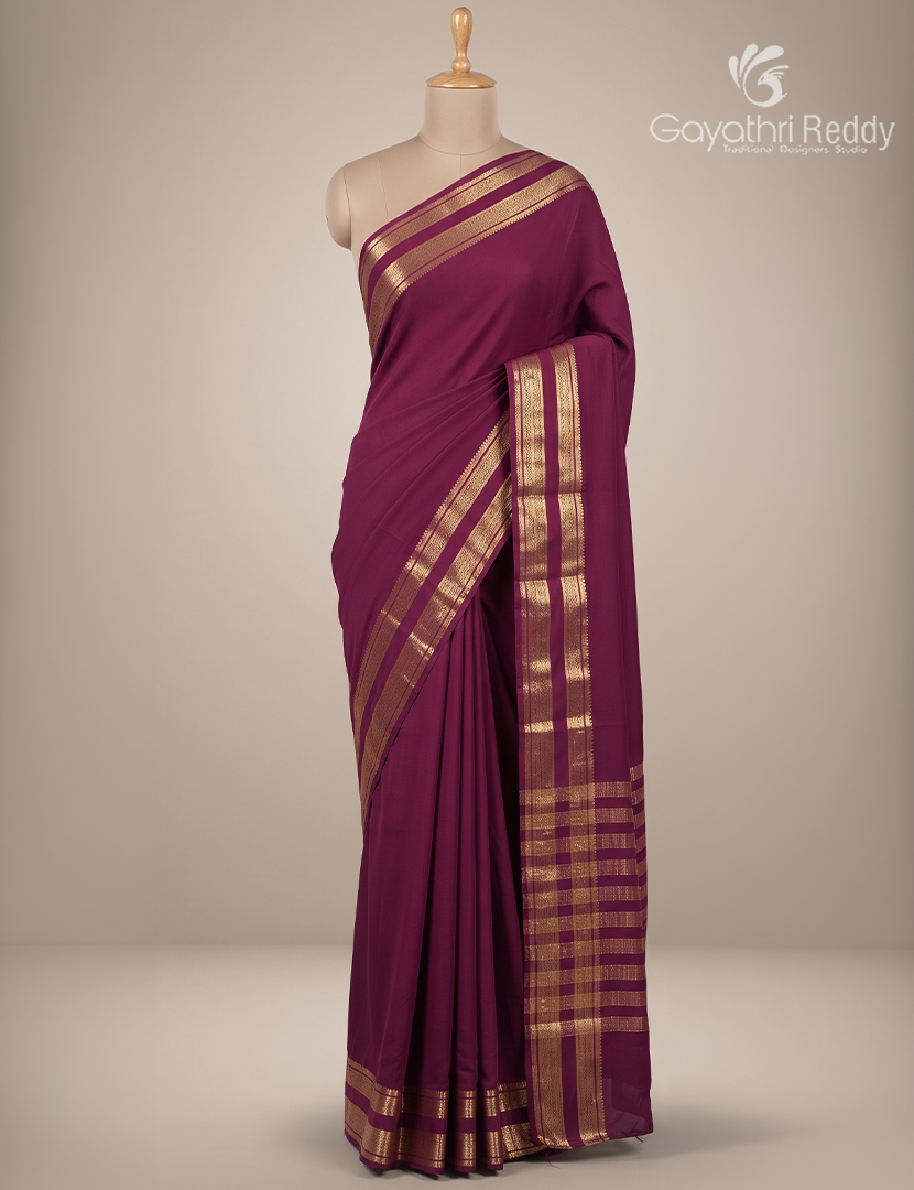 Semi Mysore Crepe Saree in Deep Brown