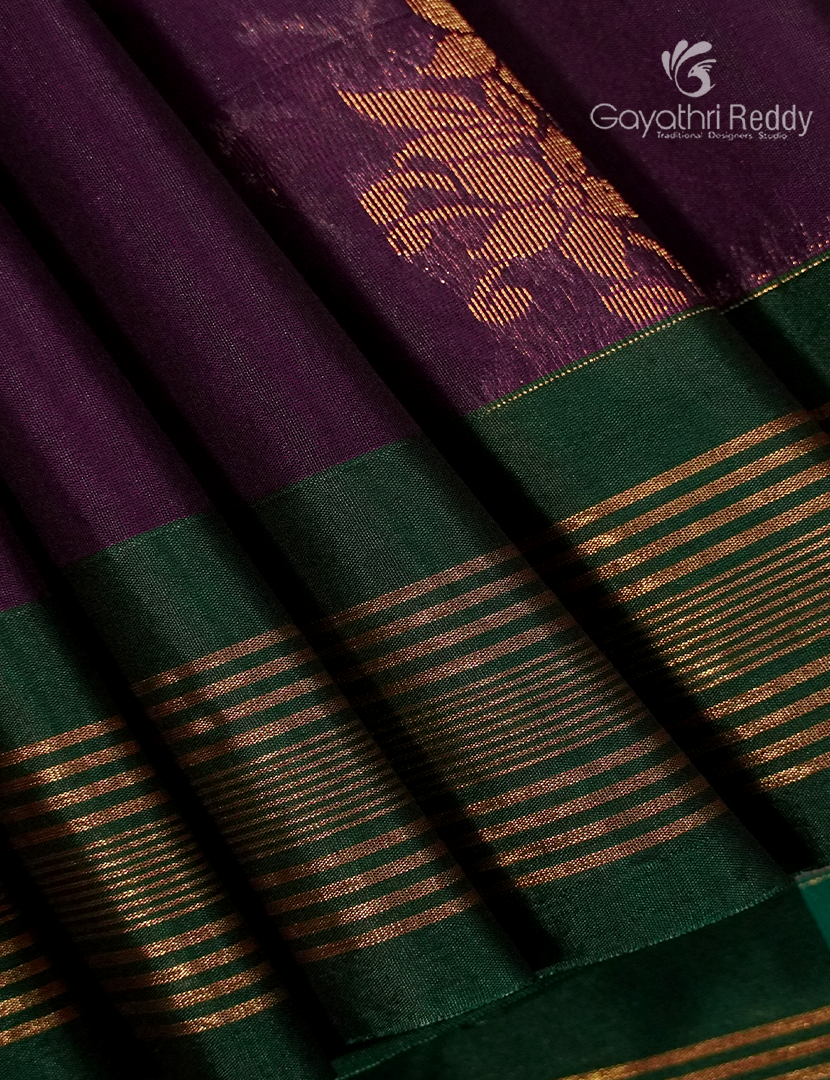 Kanchipuram Sico Saree in Deep Burgundy and Sea Green
