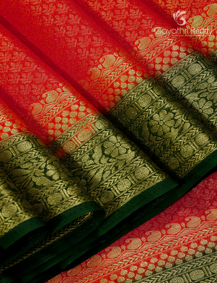 Semi Mysore Creoe in Orange and Bottle Green