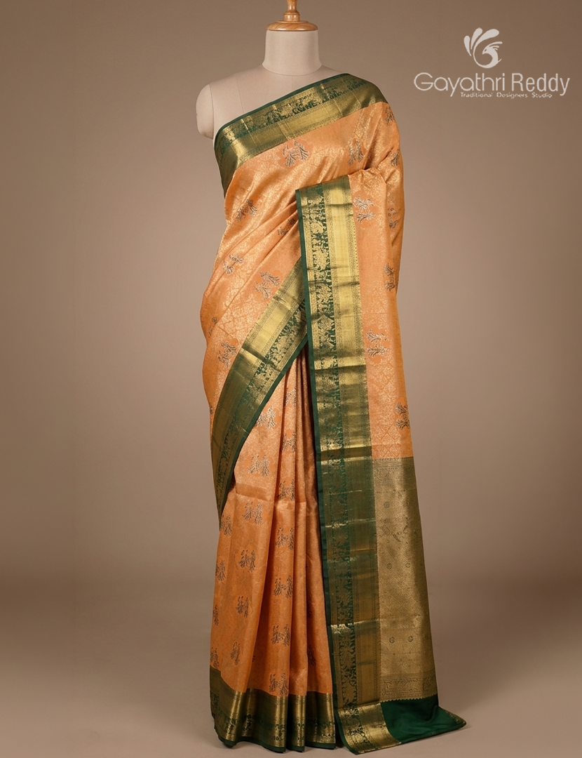 Semi Kanchipuram Silk Saree in Orange and Green