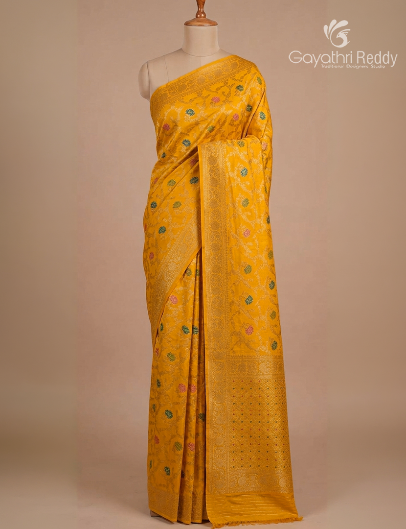 Banaras Georgette Saree in Mustard Yellow