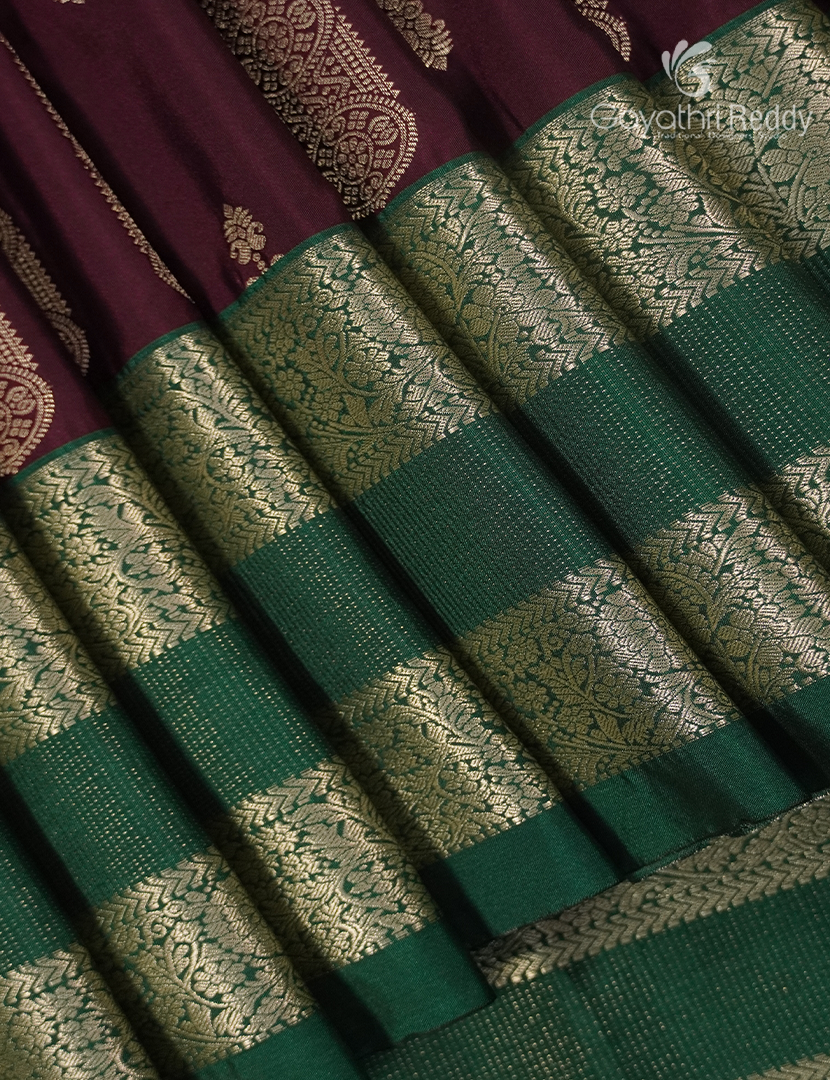 Semi Kanchipuram Art Silk Saree in Deep Maroon and Green