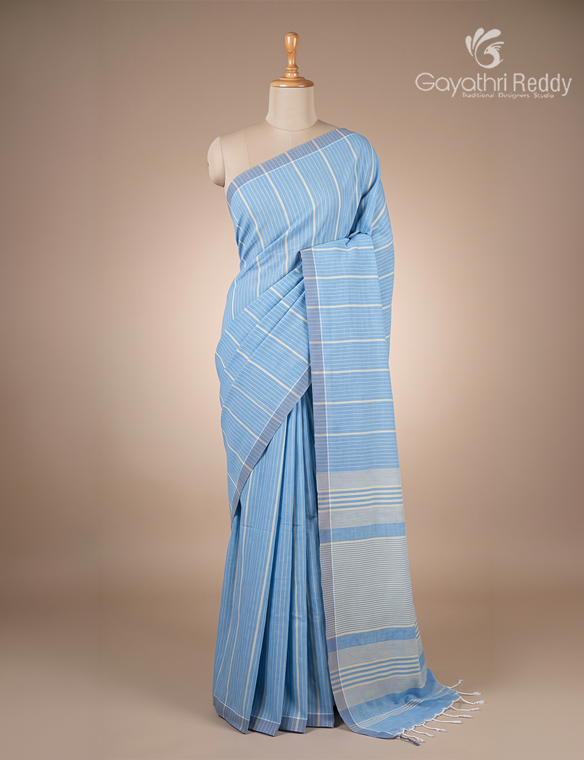 Pure Handloom Cotton Saree in Powder Blue