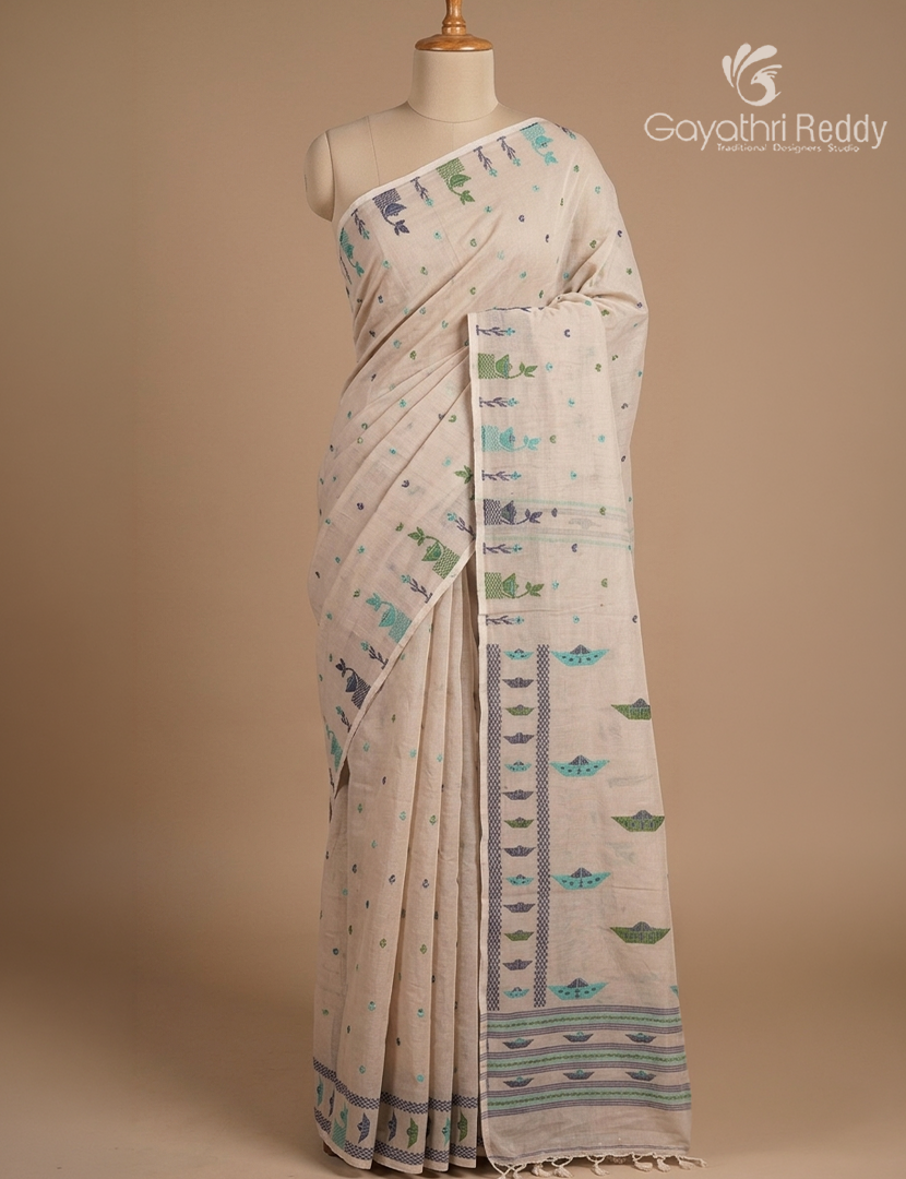 Jamdani Cotton Saree in Beige