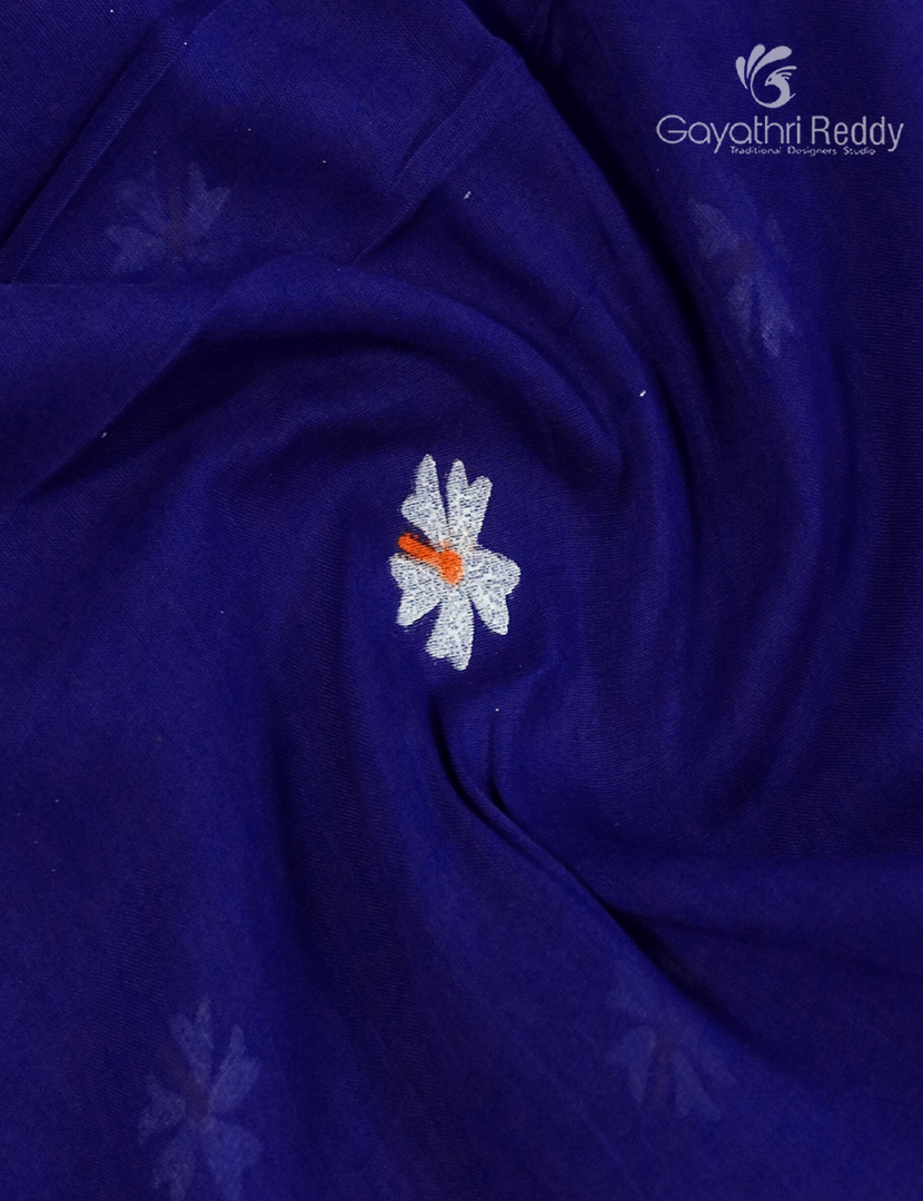 Pure MulMul Cotton Saree in Deep Royal Blue