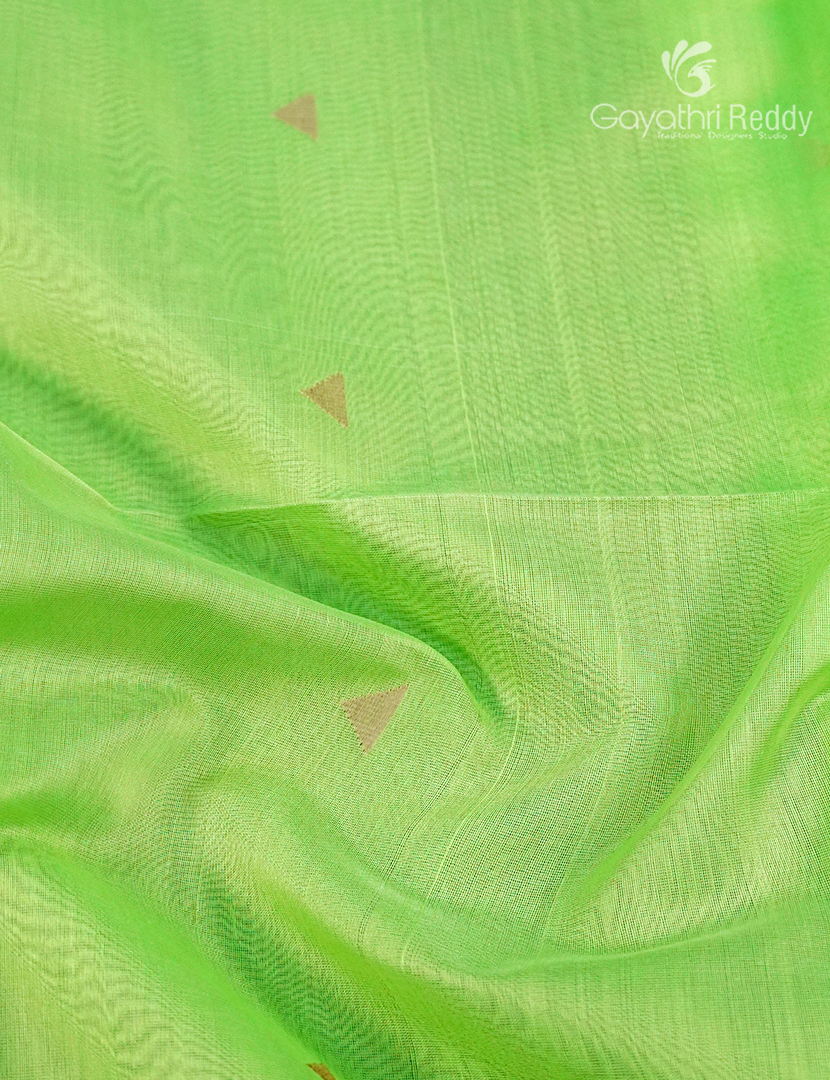 Pure Chanderi Sico Saree in Neon Green and Beige