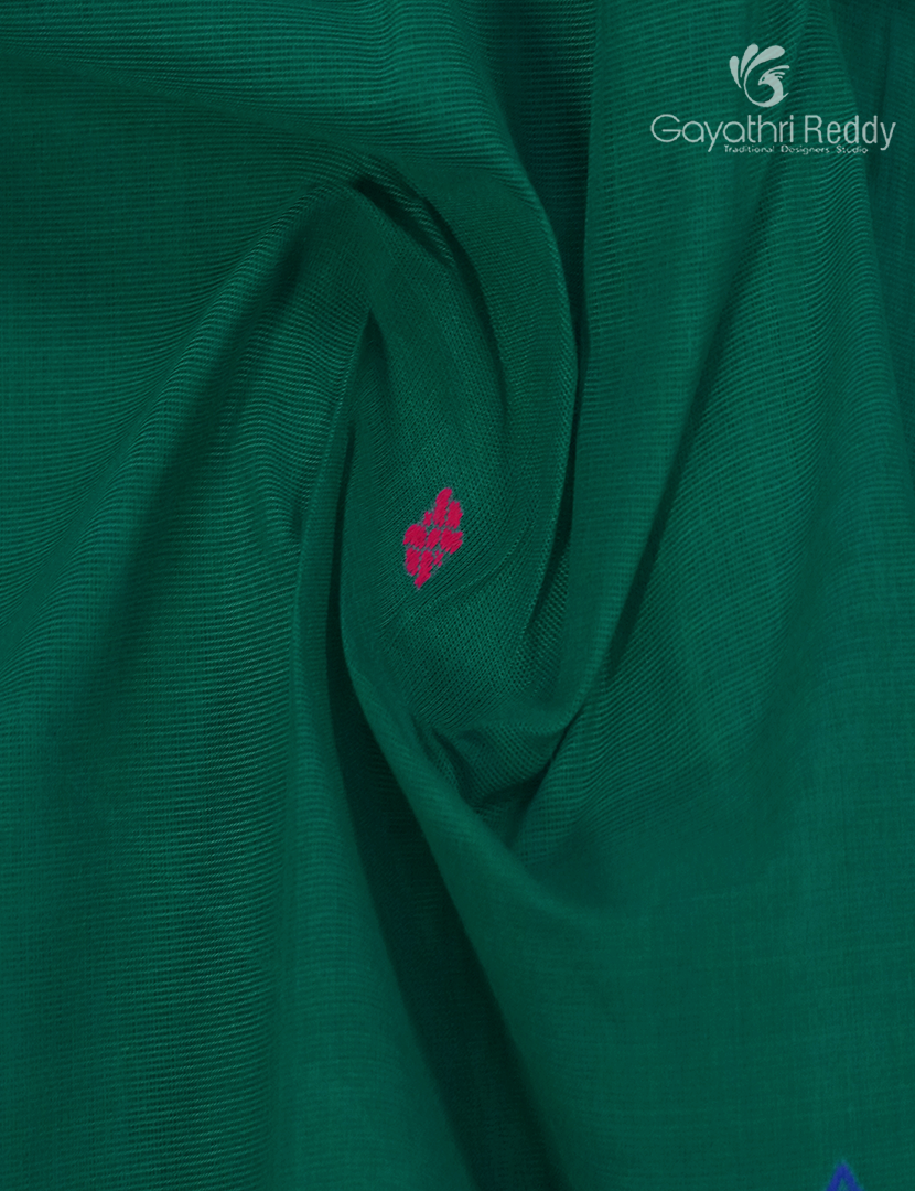 Pure Handloom Cotton Saree in Deep Rama Green