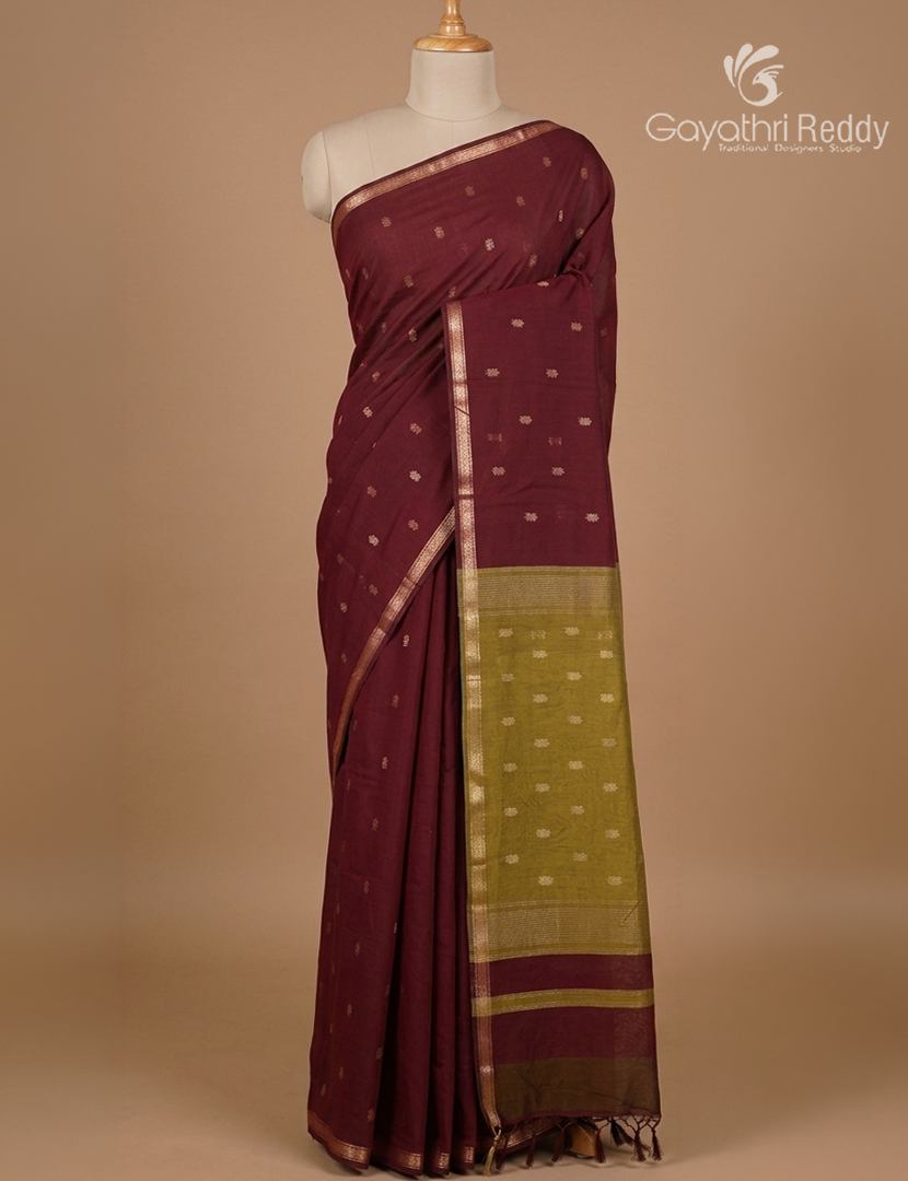 Kanchipuram Sico Saree in Maroon and Dry Mehendi