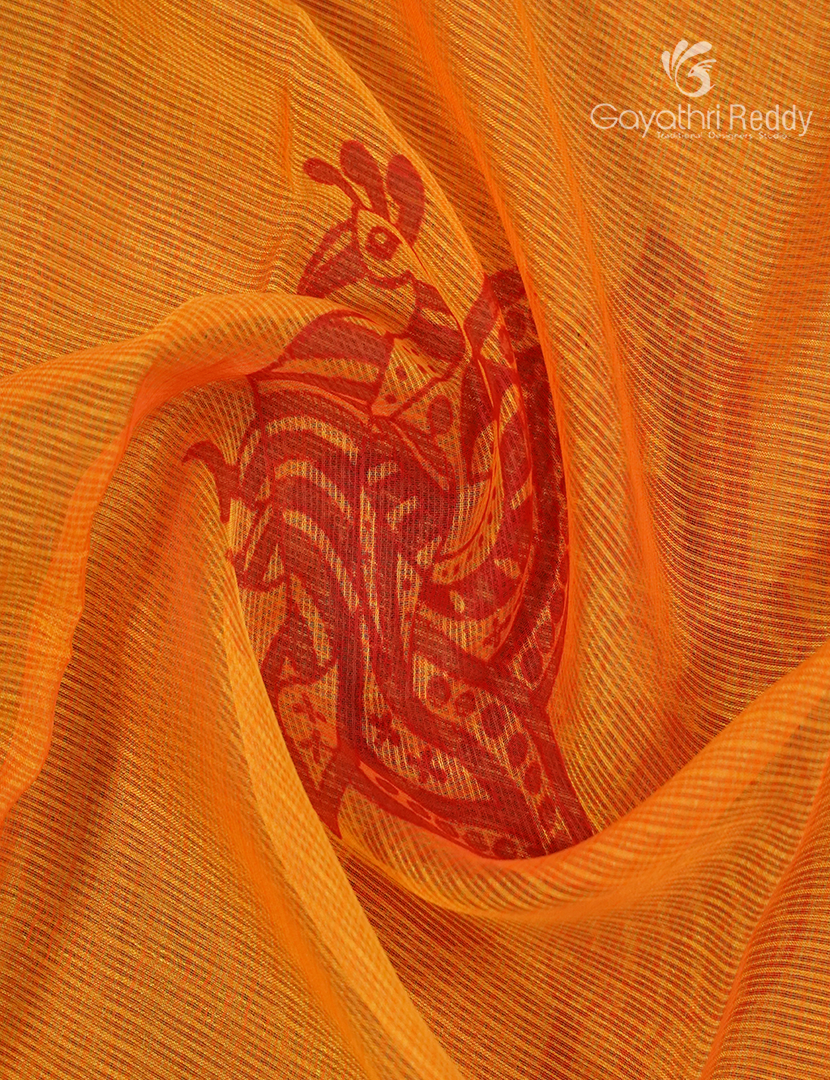 Kota Printed Saree in Tangarine