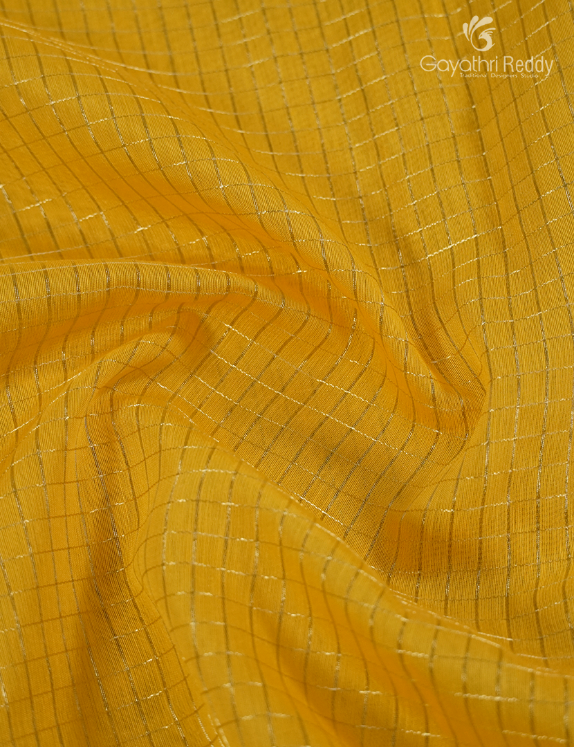 Semi Mysore Crepe Saree in Lime Yellow and Bottle Green