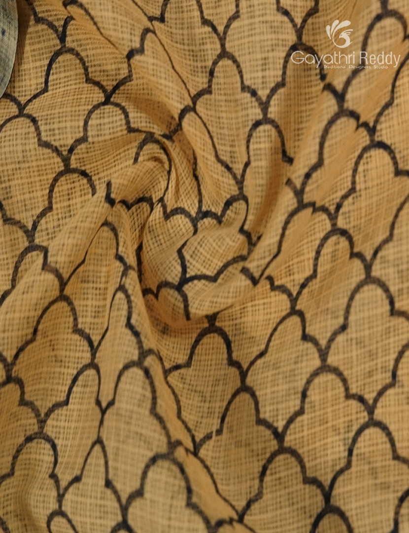 Premium Quality Cotton Kota Saree in Beige and Teal Green