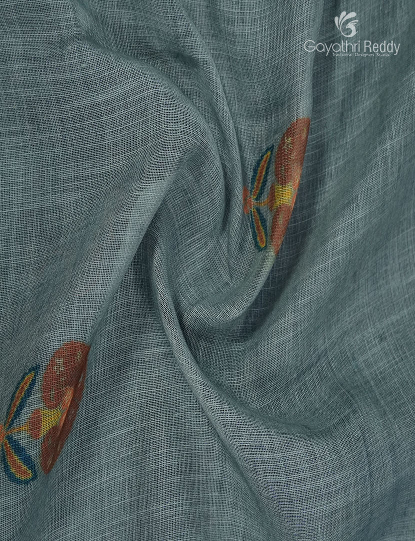 Pure Linen Saree in Grey
