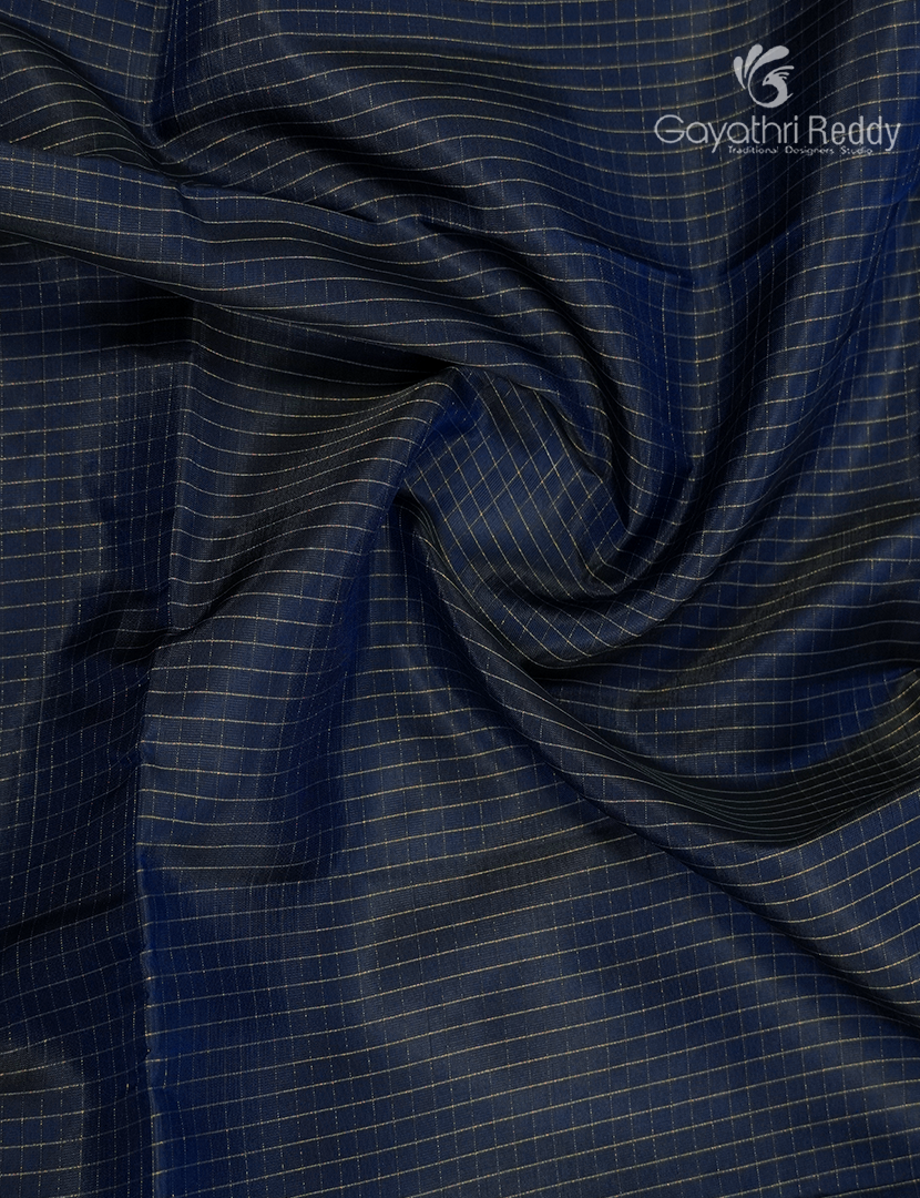 Pure  Kanchipuram Light Weight Silk Saree in Deep Navy Blue and Olive Green