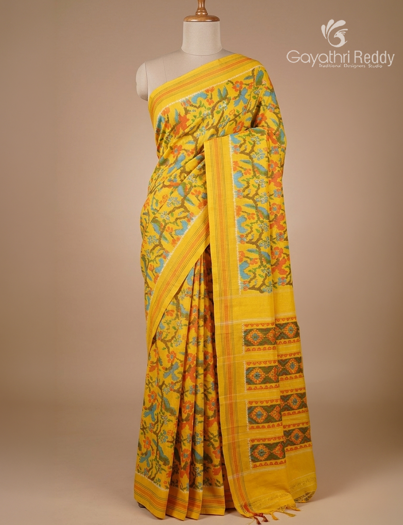 Pure Ikat Silk Saree in Yellow