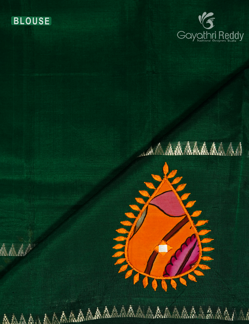 Pure Mangalagiri Langa Voni Set in Bottle Green