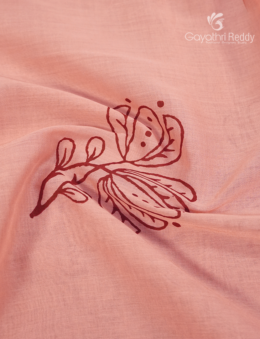 Pure MulMul Cotton Saree in Light Peach and Deep Peach