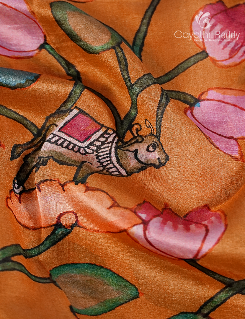 Semi Tussar Silk Saree in Deep Mustard and Pink