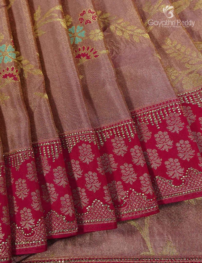 Semi Kanchipuram Silk Fancy  Saree in Copper and Rani Pink