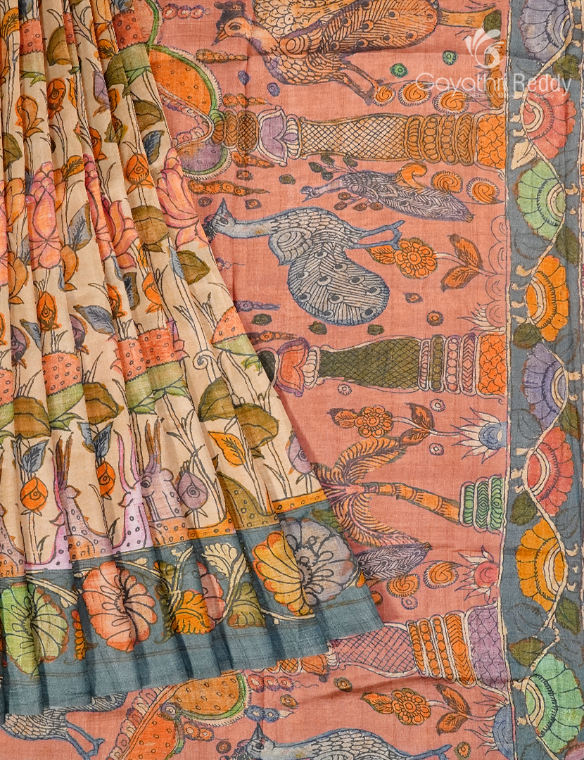 Semi Tussar Silk Saree in Light Orange