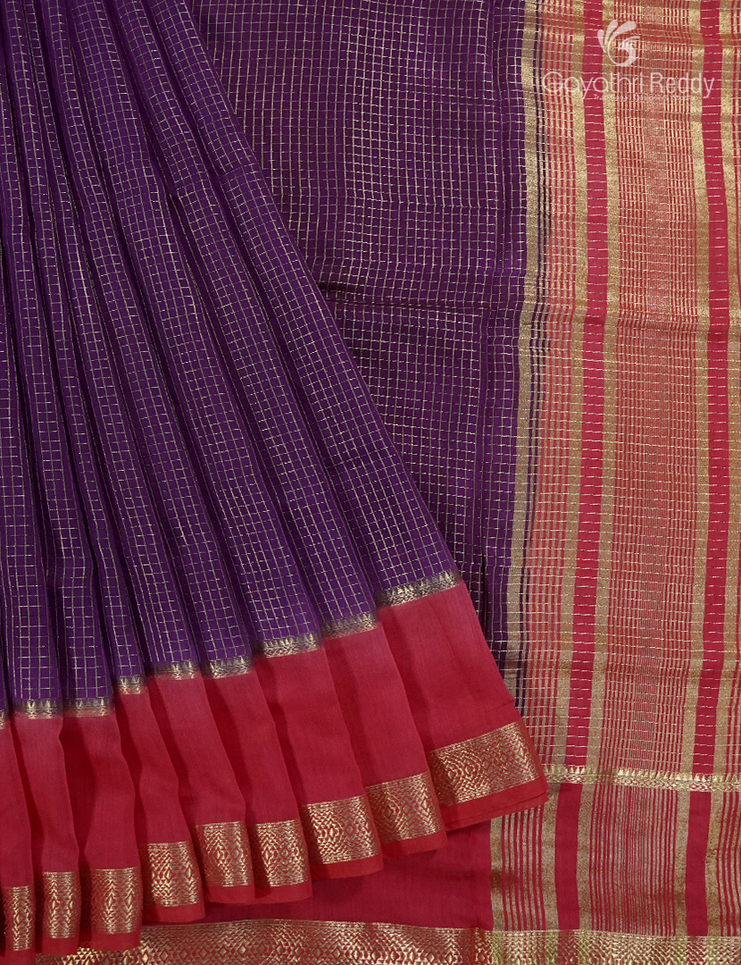 Semi Mysore Crepe Saree in Deep Violet and Red