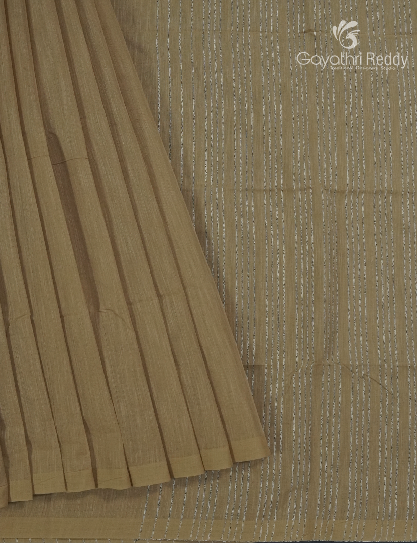 Pure Handloom Cotton Saree in Khakhi Green
