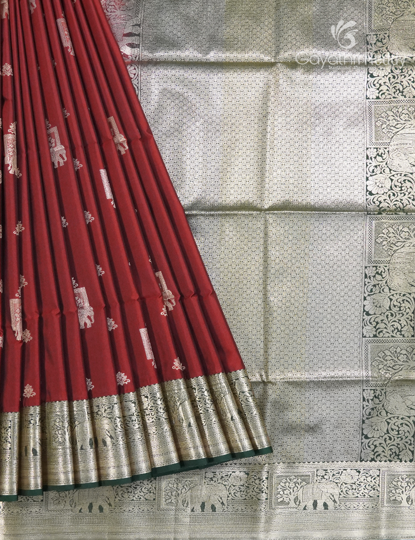 Soft Silk Saree in Deep Rust and Deep Green