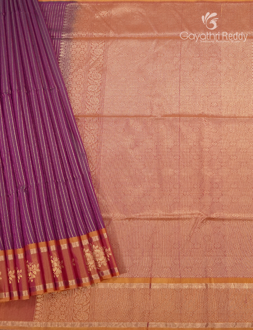Kanchipuram Sico Saree in Deep Magenta and Orange