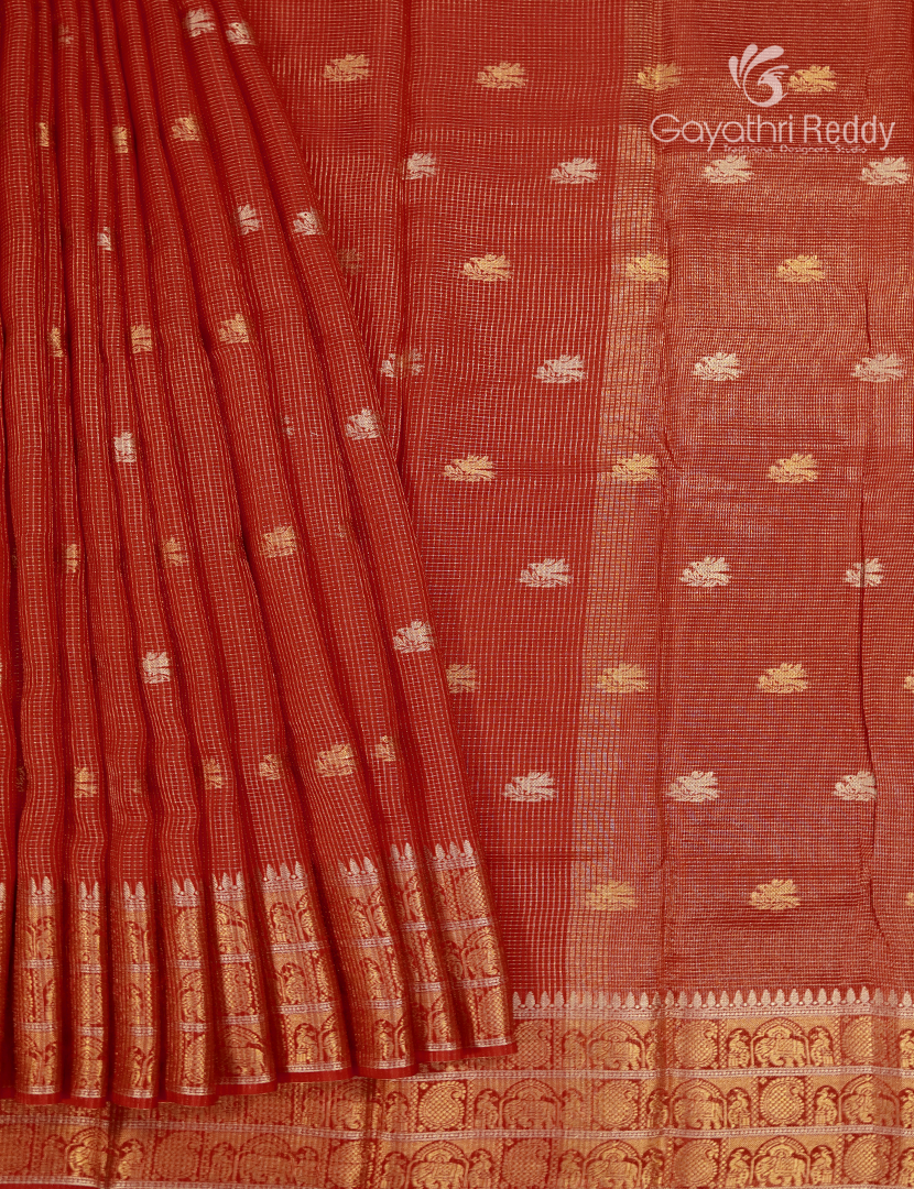 Semi Mysore Crepe Saree in Burnt Orange