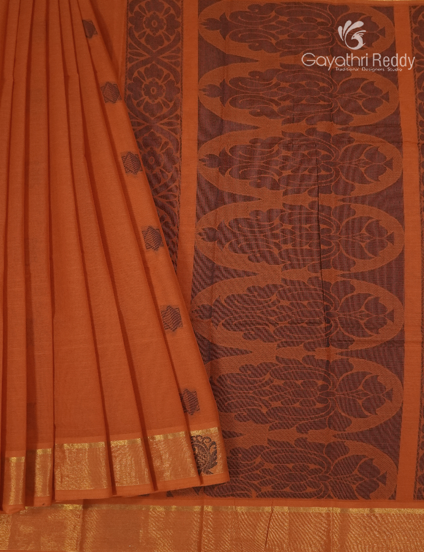 Pure Kanchi Cotton Saree in Orange