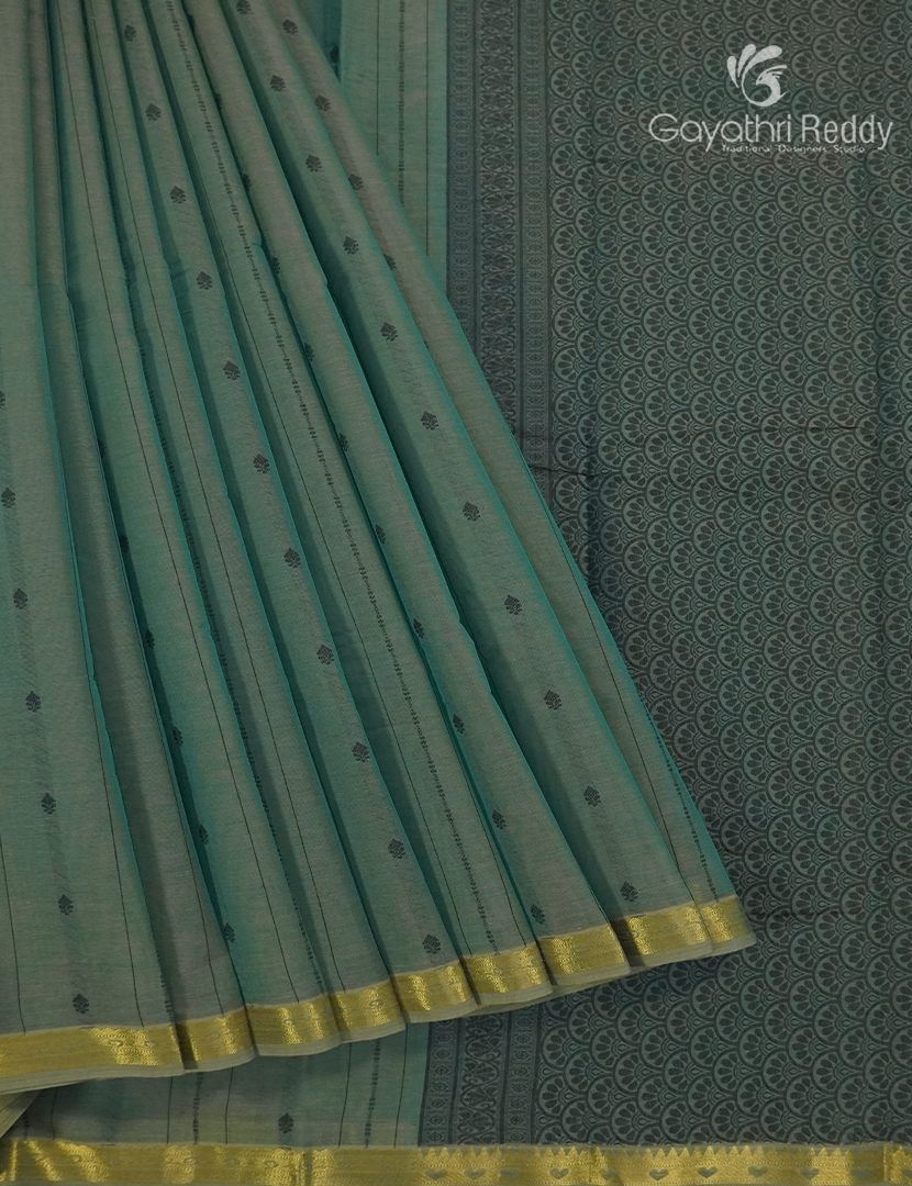 Pure Kanchi Cotton Saree in Pista Grey