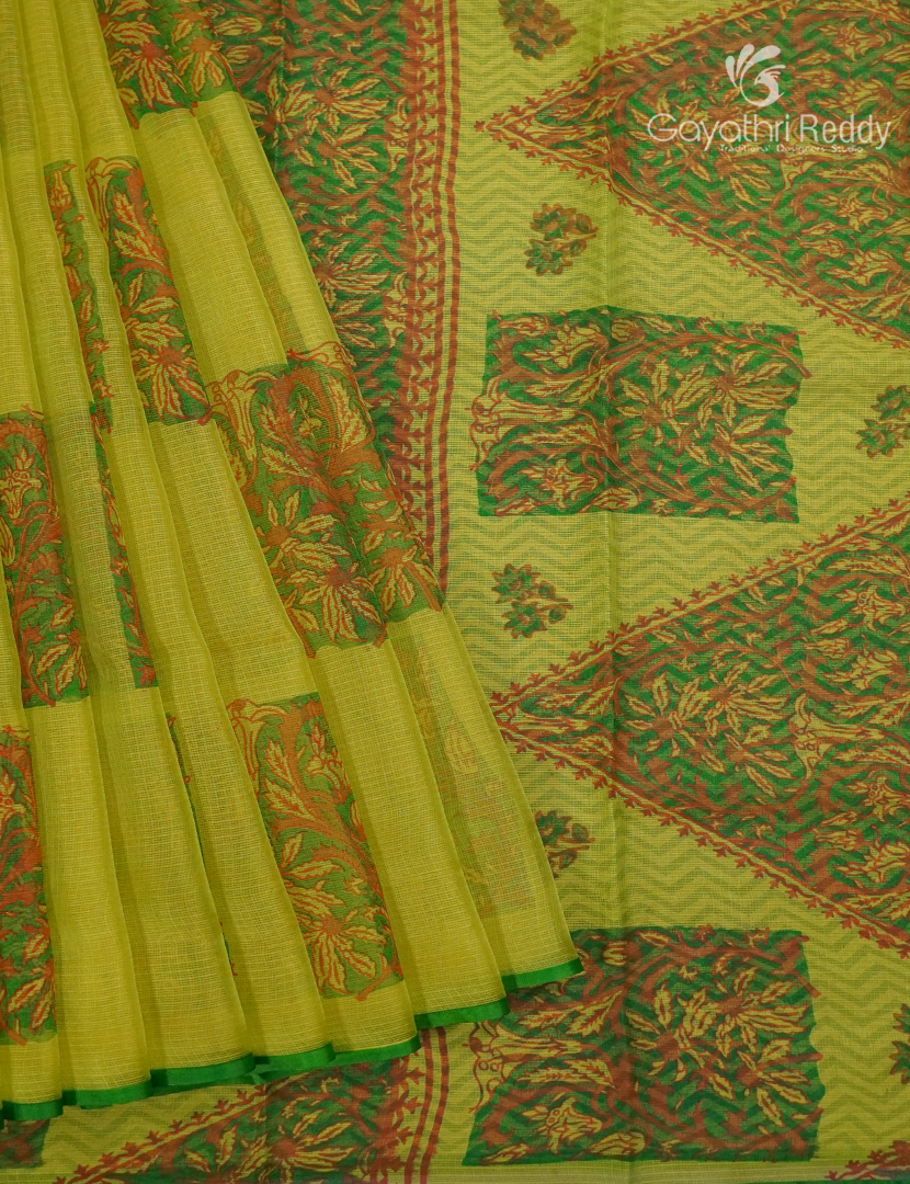 Kota Printed Saree in Mehendi Green