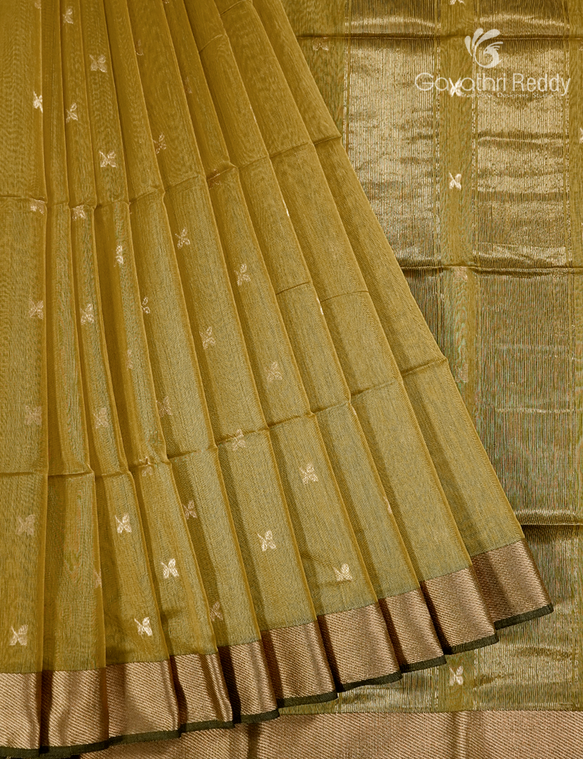 Pure Chanderi Sico Saree in Olive Green