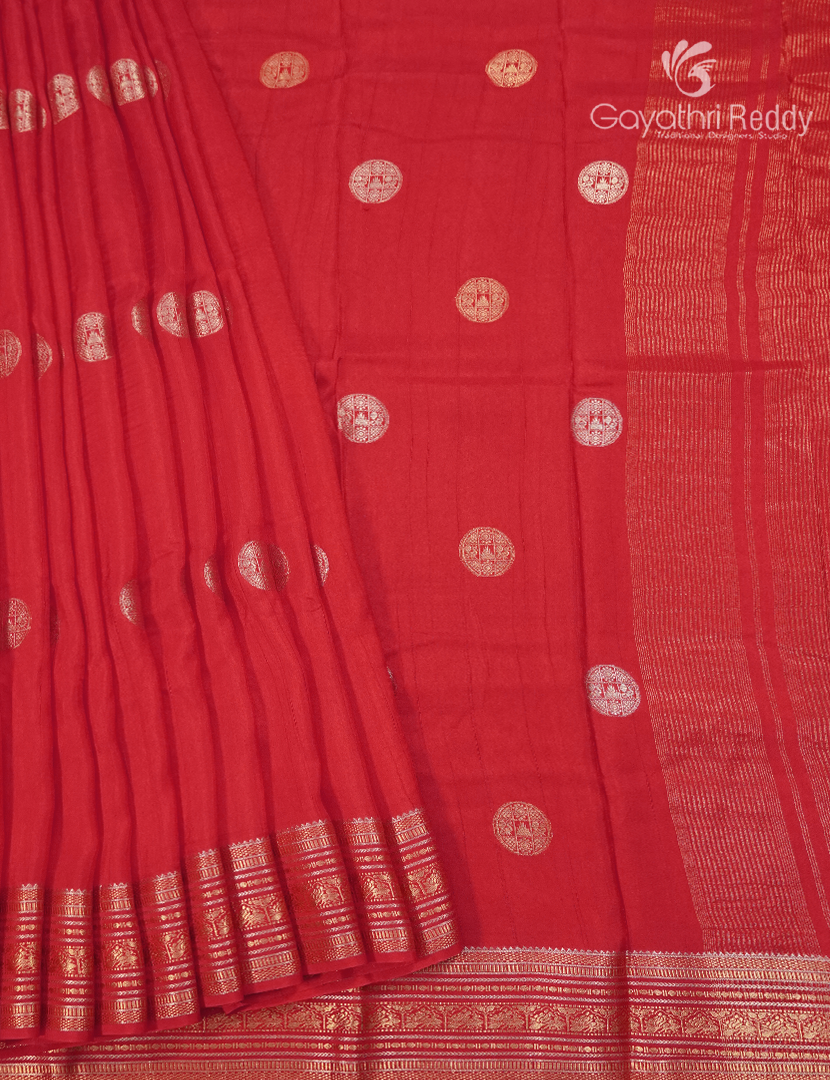 Semi Mysore Crepe Saree in Red