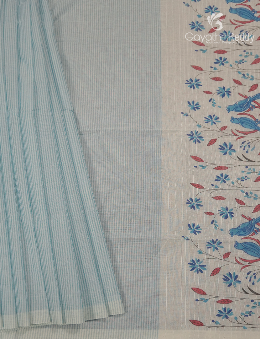 Pure Kanchi Cotton Printed Saree in Blue