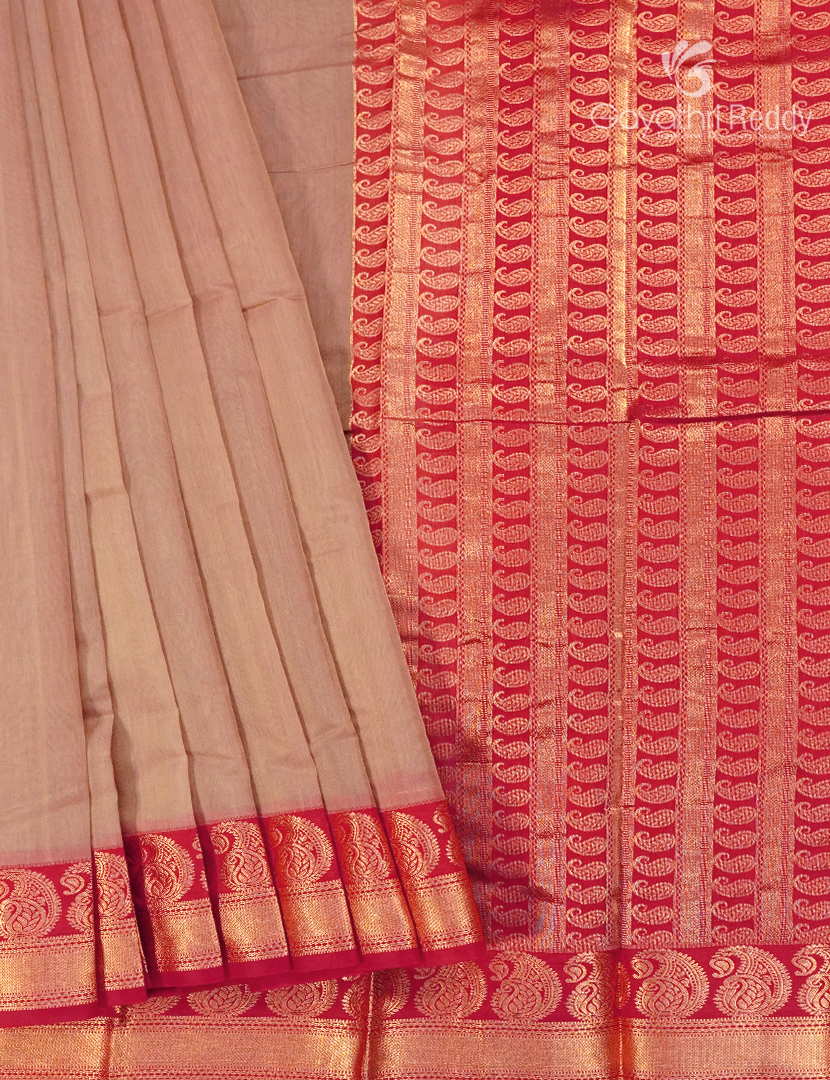 Pure Kanchi Sico Saree in Beige and Red