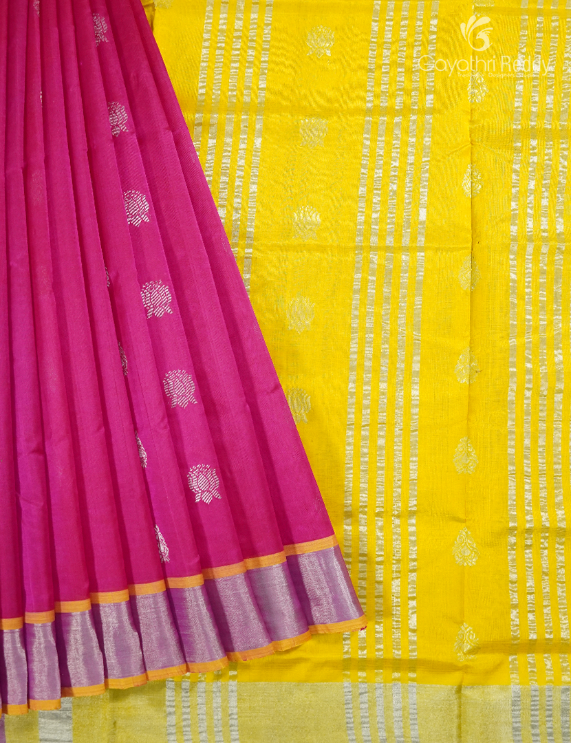 Pure Arani Sico Saree in Hot Pink and Yellow