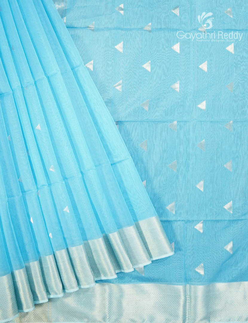 Pure Chanderi Sico Saree in Pastel Cloud Blue