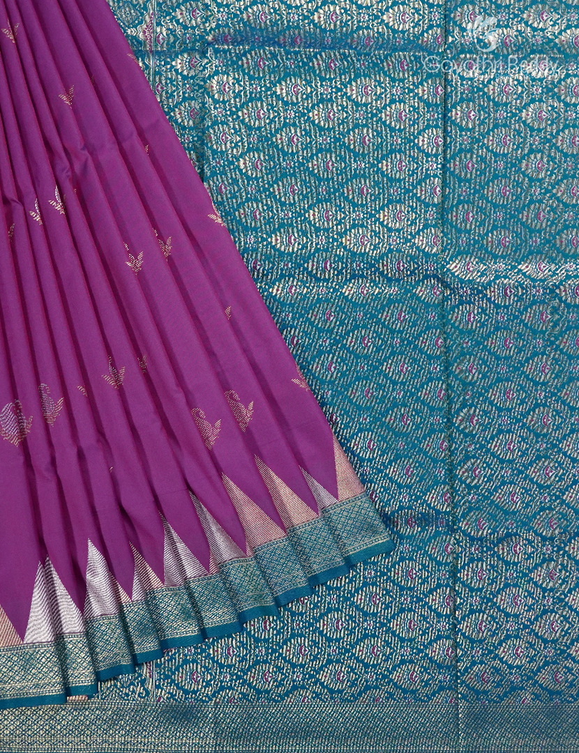 Semi Kanchipuran Silk Saree in Deep Magenta  and  Rama Blue