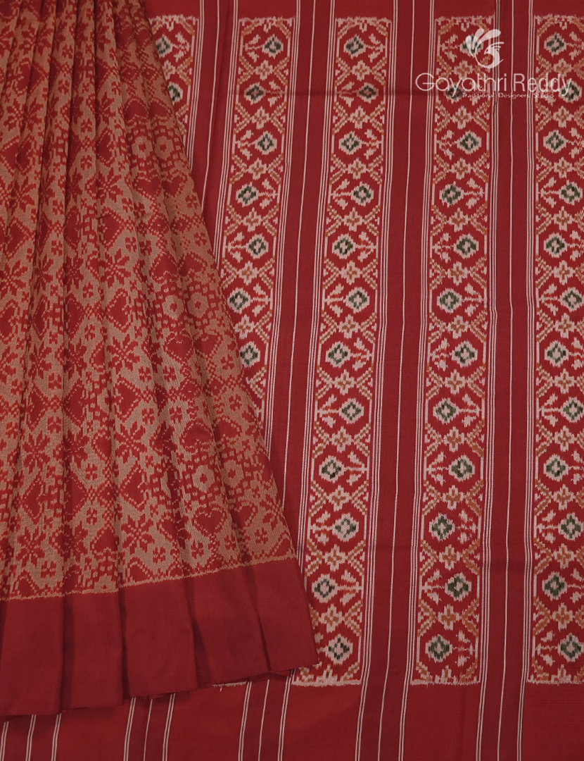 Pure Ikat Silk Saree in Rust Red