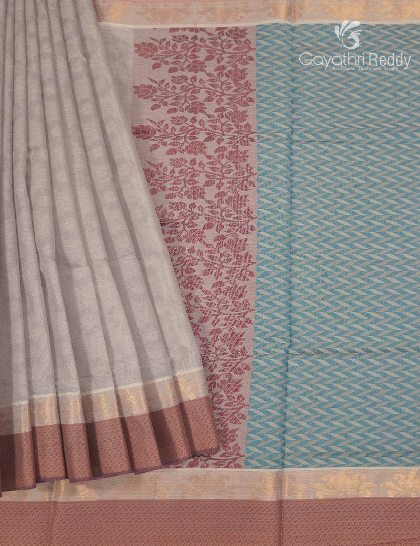 Pure Kanchi Cotton Saree in Pastel Grey