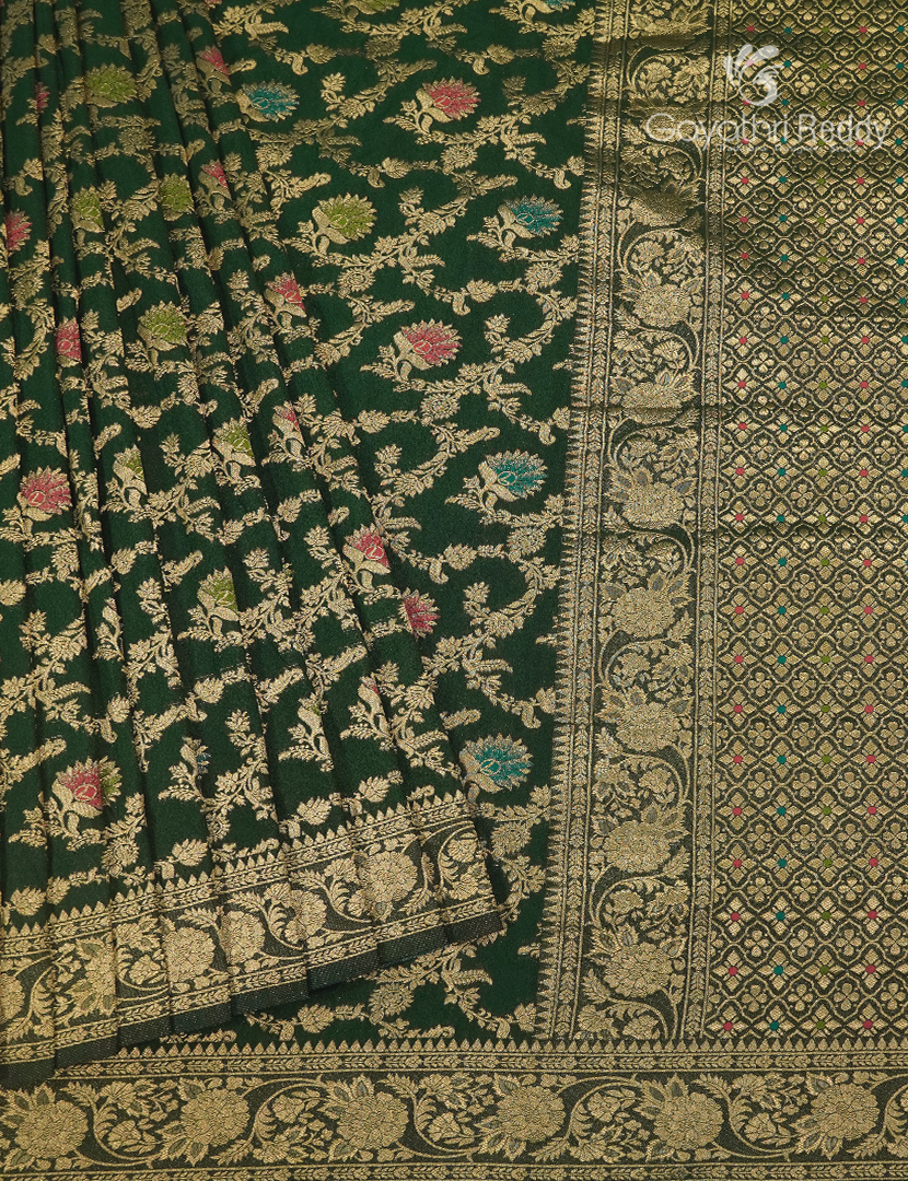 Banaras Georgette Saree in Bottle Green