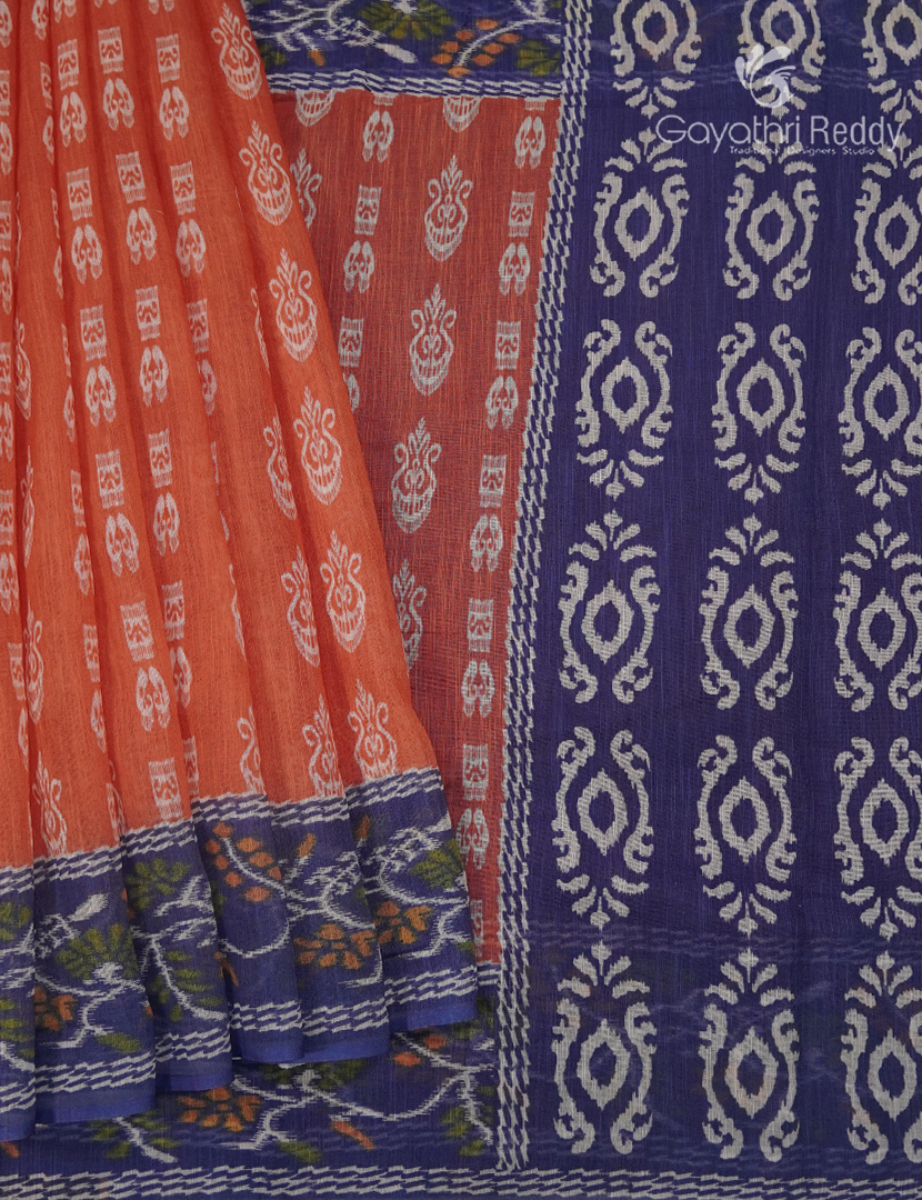 Linen Cotton Saree in Orange