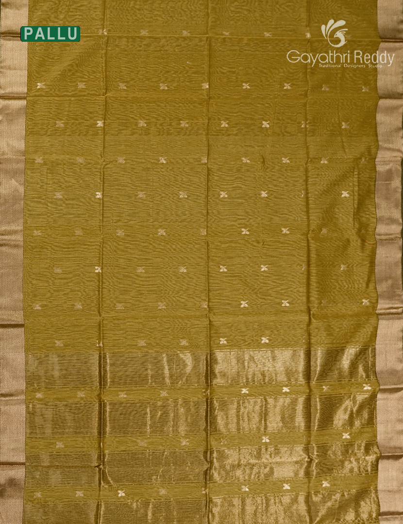 Pure Chanderi Sico Saree in Olive Green