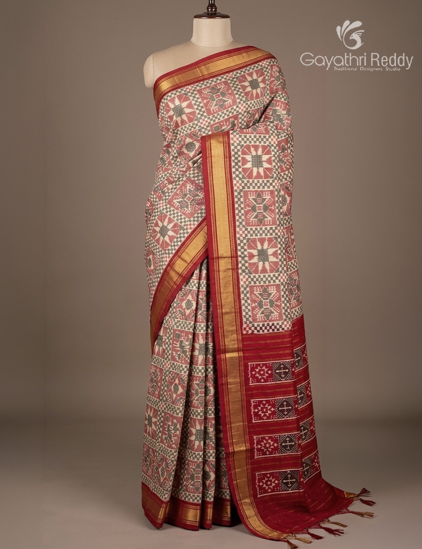 Pure Ikat Silk Saree in Onion Pink and Magenta